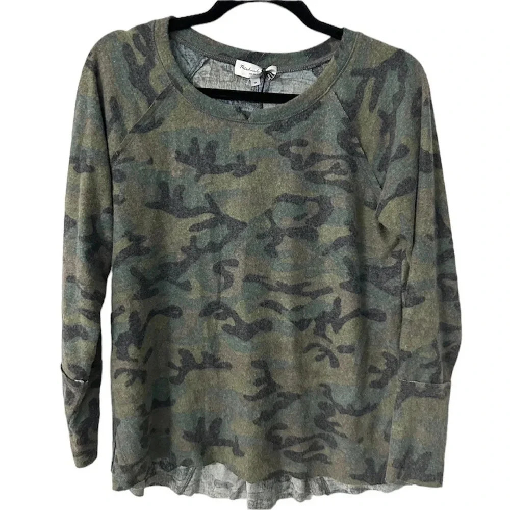 Michael Stars Madison Brushed Camo Long Sleeve Crew Neck Sweater Size SP NWT